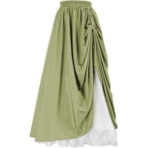 Maxi Long Skirt Double Layered Light Green